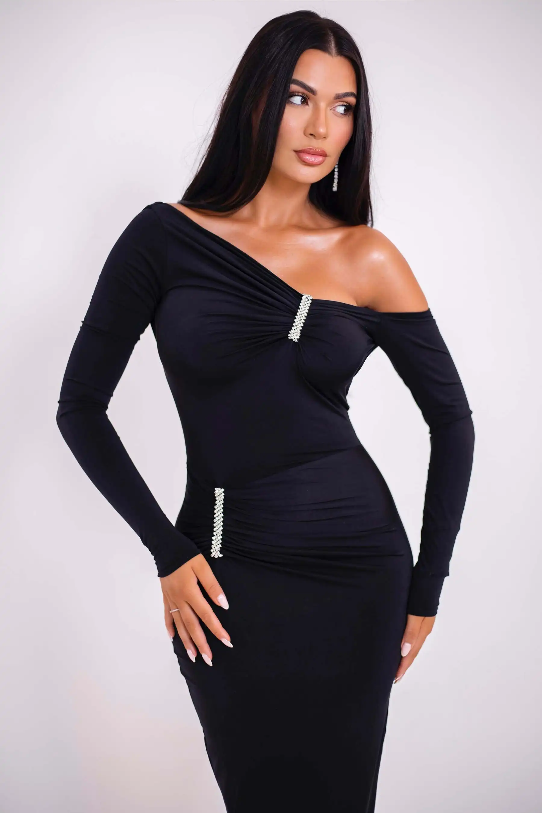 Elegant Long Sleeved Elastic Tight Irregular Dress Sexy Backless Party Evening Dress Slim Fall Vestido New Clothing