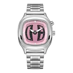 Sleek Red Quartz Square Watch - Dual Display with Steel Accents (Silver Pink)