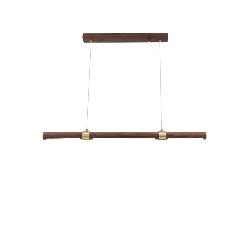 Wooden Long Chandelier Dining Table Decoration Hanging Lamps for Ceiling Copper Walnut Chandelier Kitchen Island Led Lighting