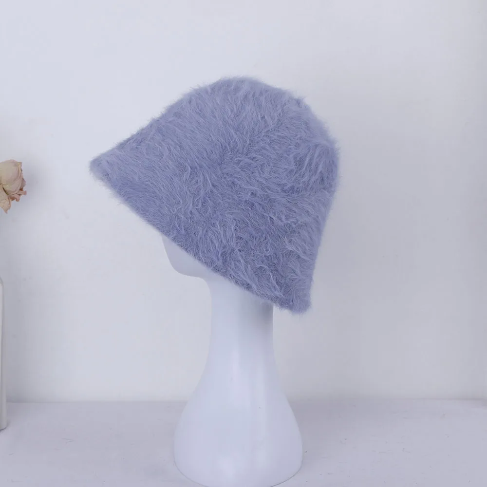 Women Bucket Hat winter fashion Solid color rabbit fur hat bucket cap fisherman's hat retro knitted wool basin Bucket Hat women bucket hat women hat bucket hat