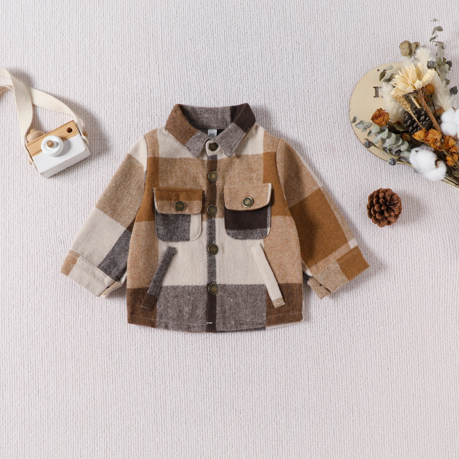 EWODOS Toddler Baby Boys Girls Fall Plaid Pattern Shirts Long Sleeve Plaid Jacket Button Down Baby Kids Boys Autumn Casual Coats