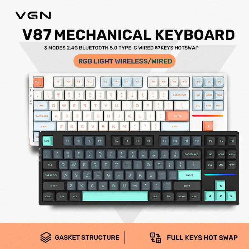 

VGN V87 Gaming Mechanical Keyboard 87Key 2.4G Wireless Bluetooth Gamer Keyboard TYPE-C Wired RGB Hotswap Non-contact keyboard