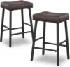 Bar Stools Set of 2 Kitchen Counter Height Saddle Bar Stools with Faux Leather Seat Padding Breakfast Kitchen Stools for Kitchen 1