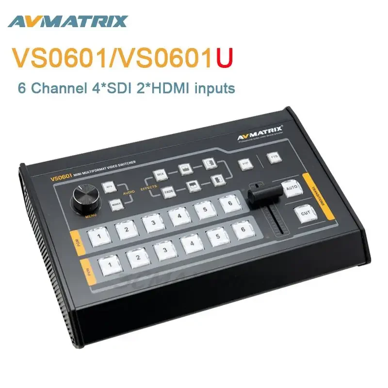 

Avmatrix VS0601/VS0601U Mini 6 Channel Sdi/hdmi Multi-format Video Switcher With T-bar, Auto, Cut Transitions And Wipe Effects