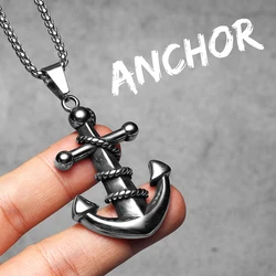 Sleek Stainless Steel Anchor Pendant Necklace - Unisex Punk Hip Hop Jewelry Accessory (N1179 - With Chain - S)