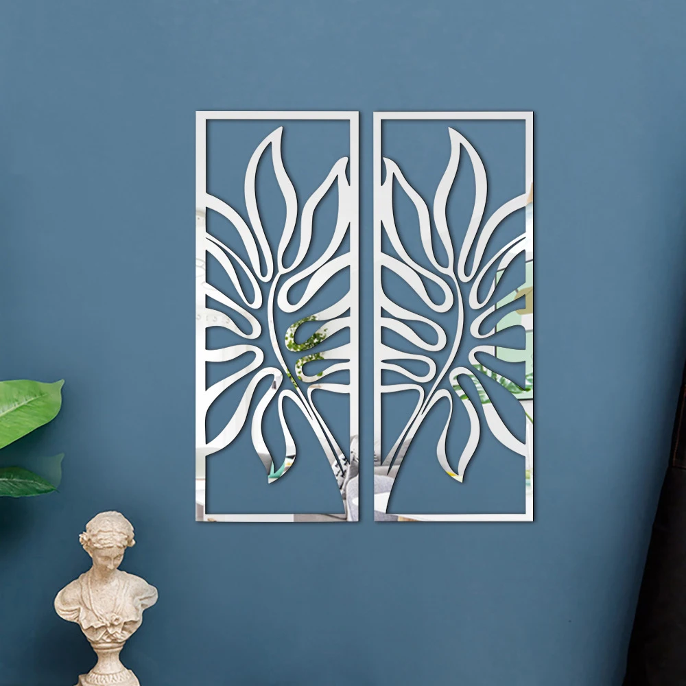 Description Picture 3 of item1PC Leaf Photo Frame Mirror Stickers DIY Decal Self-Adhesive Background Living Room Bedroom Mural Home Decor Stickers