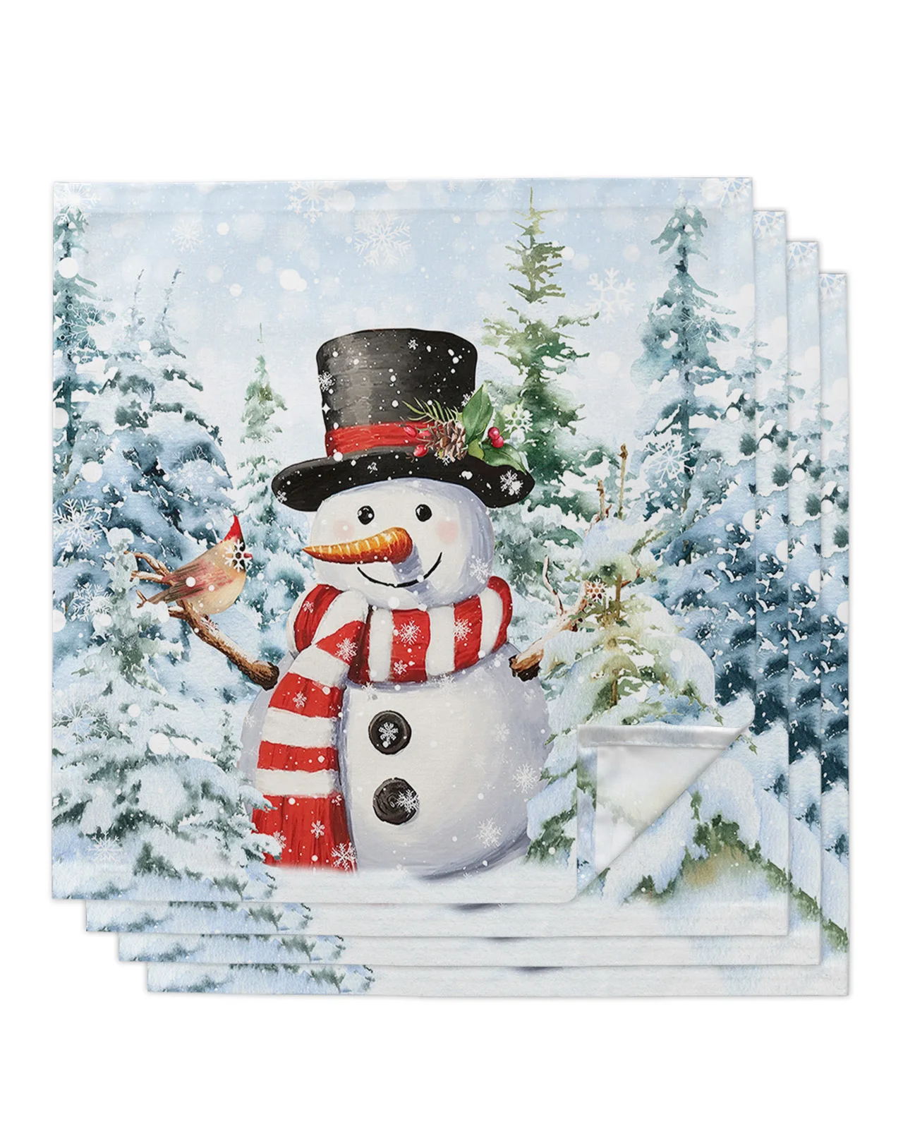 

4/6/8pcs Christmas Snow Scene Snowman Table Napkins Cloth Restaurant Table Napkins Wedding Banquet Decor Cloth Napkins