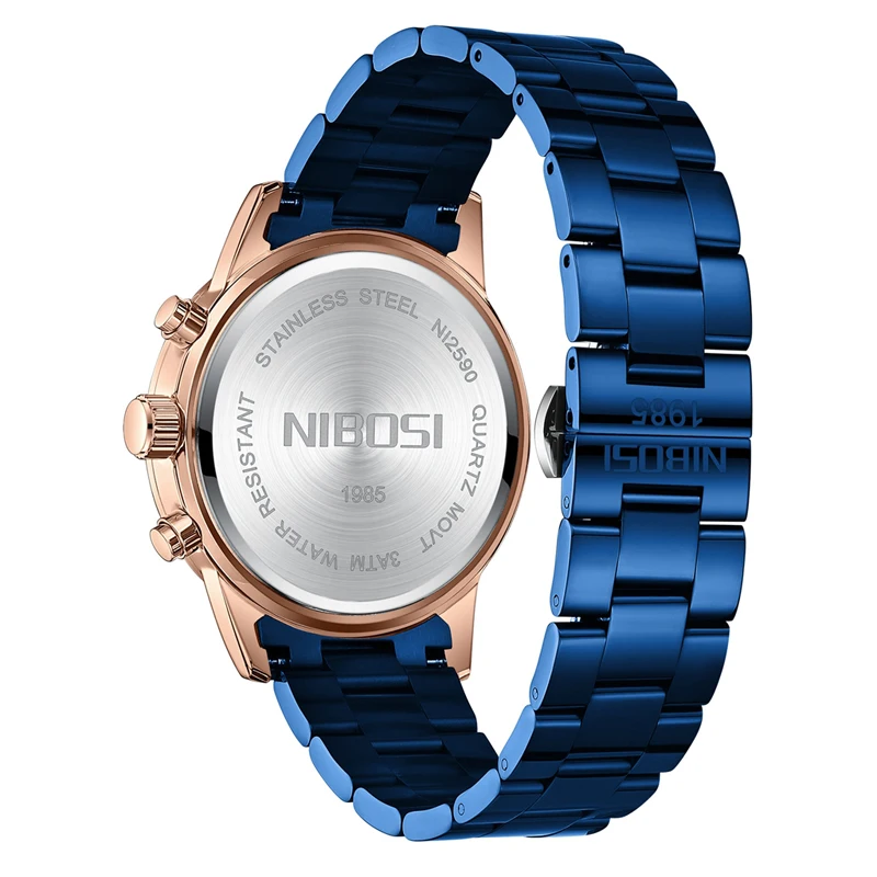 NIBOSI Fashion Chronograph Quartz Watch for Men Stainless Steel Waterproof Luminous Calendar Sport Mens Watches Top Brand Luxury