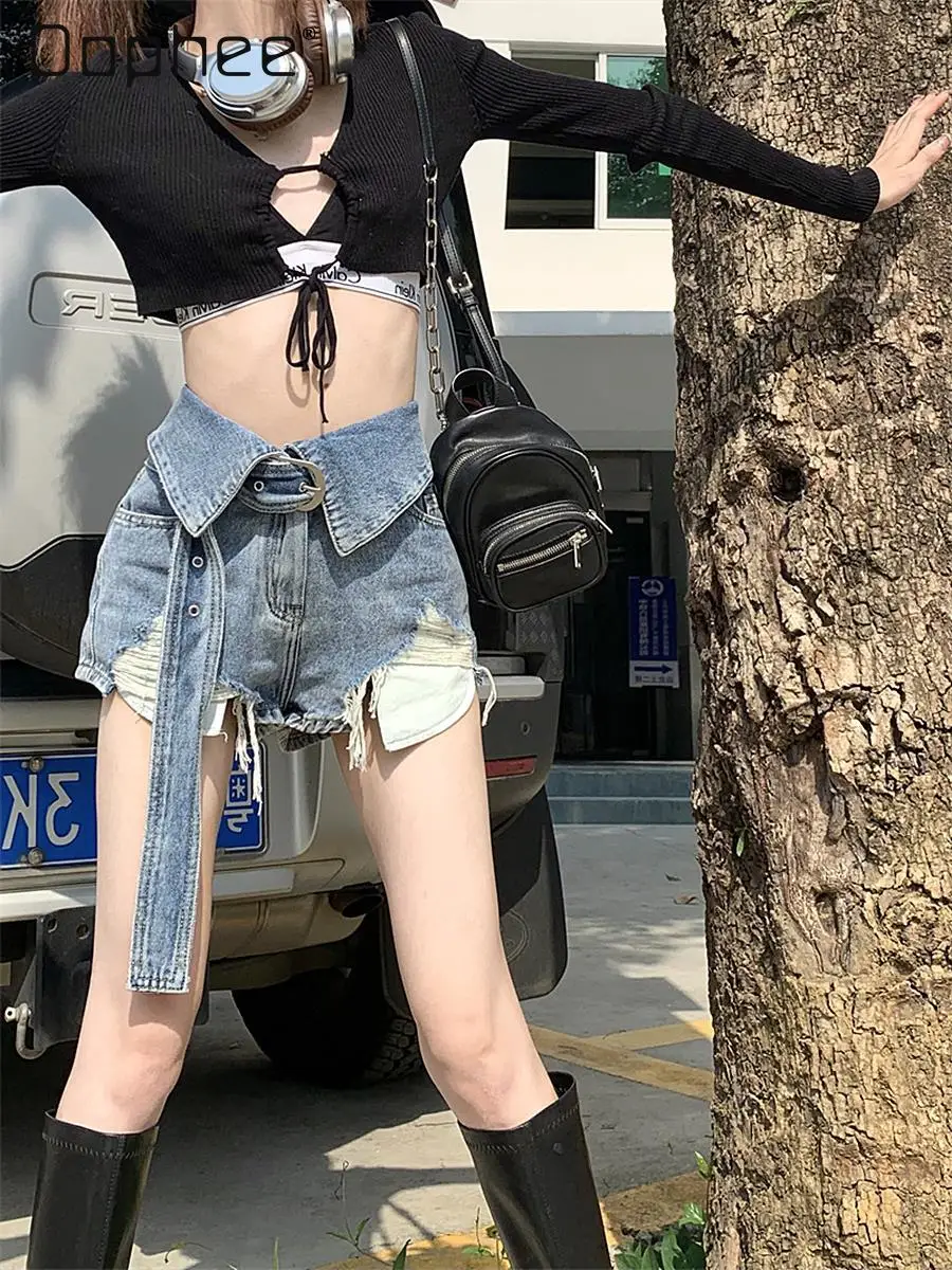 Vintage Ripped High Waist Jean Shorts 2024 Spring and Summer New Casual Loose Slimming Wide Leg  Denim Shorts Women's Hot Pants