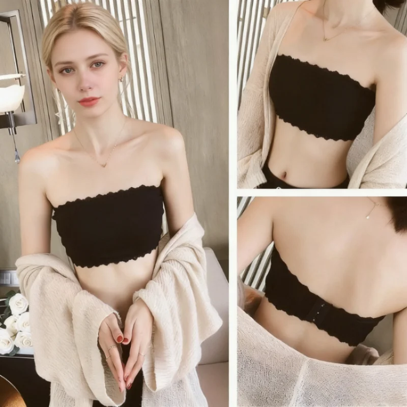 Summer Strapless Women Bras Back Lace Sexy Chest Tops Seamless Breathable Underwear Brassiere Solid Invisible Wraps Bra Push Up 4