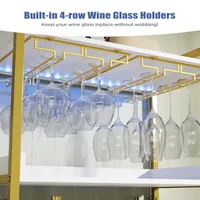 Wine Bar Cabinet with LED Lights Industrial 67" Tall Coffee Bar with Glass Rack Liquor Cabinet Wine Rack Storage Metal Wood Sid 5