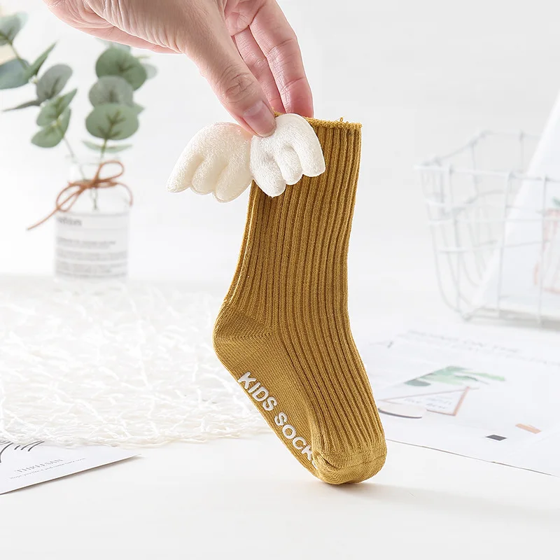 New Baby Girls Knee High Socks Angel Wing Summer Autumn Cotton Socks Solid Candy Color Children Toddler Short For Kids