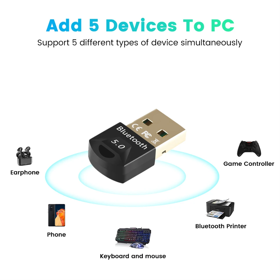 USB Bluetooth 5.0 Adapter Receiver Wireless Transmitter Dongle