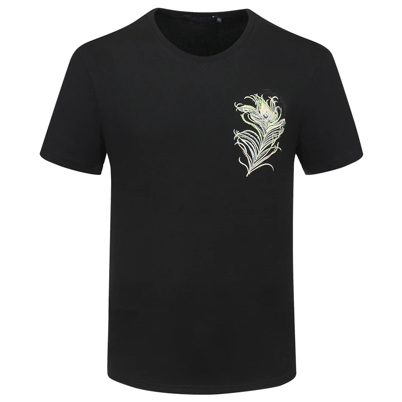 

2022ss new t-shirt men's short sleeve peacock feather embroidery round neck high street cotton top European and American fashion