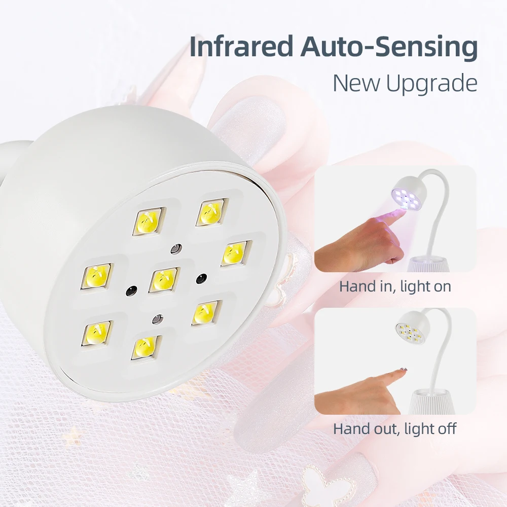 S47c029d294c7404f935bfef0631b34b6Y Mini Nail LED Lamp 24W Nail Dryer False Nail Manicure Polish Glue Fast Drying UV Light Nail Lamp 360° Bendable Table Lamp Design