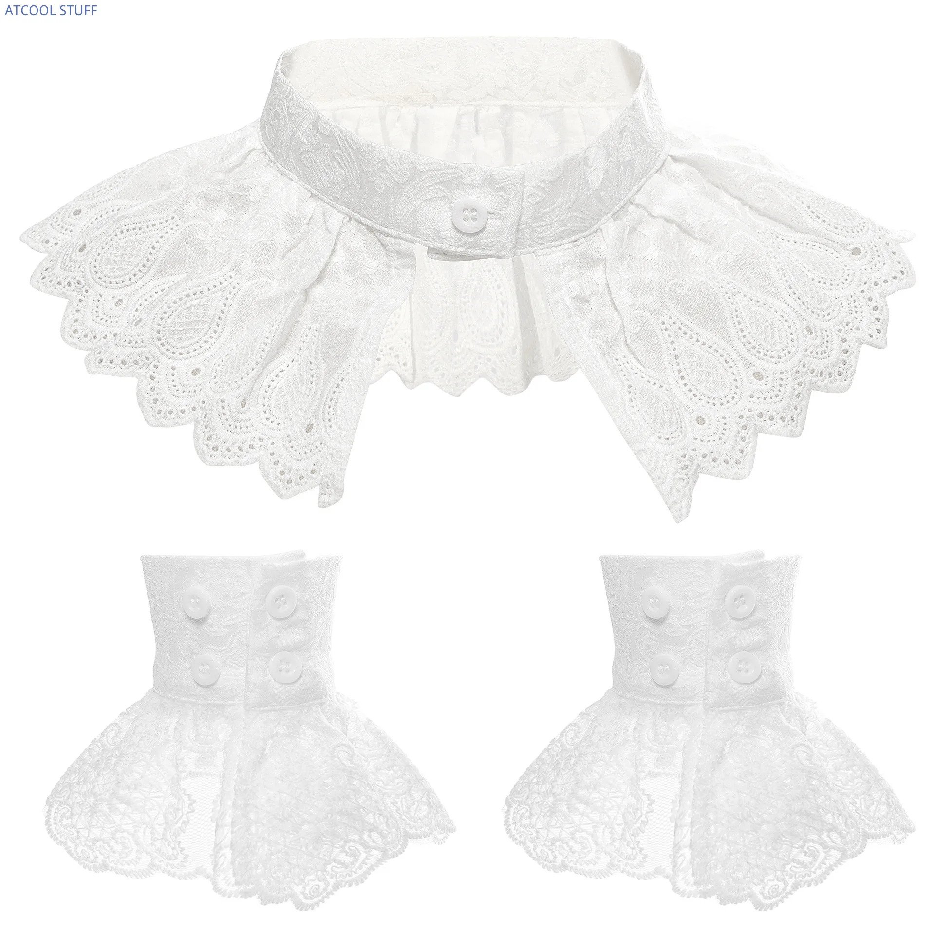 

Sweet Lolita White Detachable Fake Collar Hand Cuff Victorian Women Lace Jabot Tie Steampunk Renaissance Necktie Ruffle