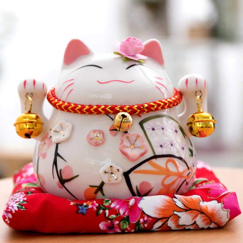 

4.5/6 inch Ceramic Maneki Neko Piggy Bank Japanese Creative Luy Fortune Cat Money Box Ornaments Home Decoration Business Gifts