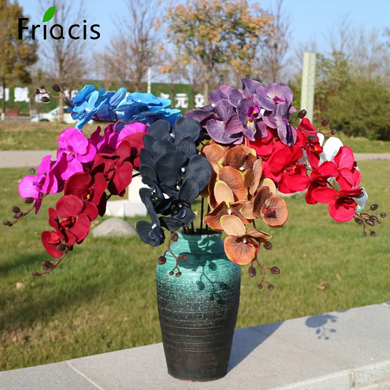 Big Orchid Artificial Flower Branch Phalaenopsis Butterfly Wedding Home Decor Potted 8 Heads