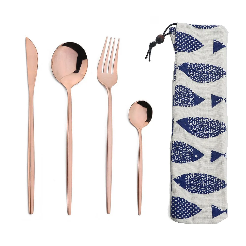 4Pcs Stainless Steel Tableware Cutlery Dinnerware Set Western Knife Fork TeaSpoon Kitchen Flatware Set