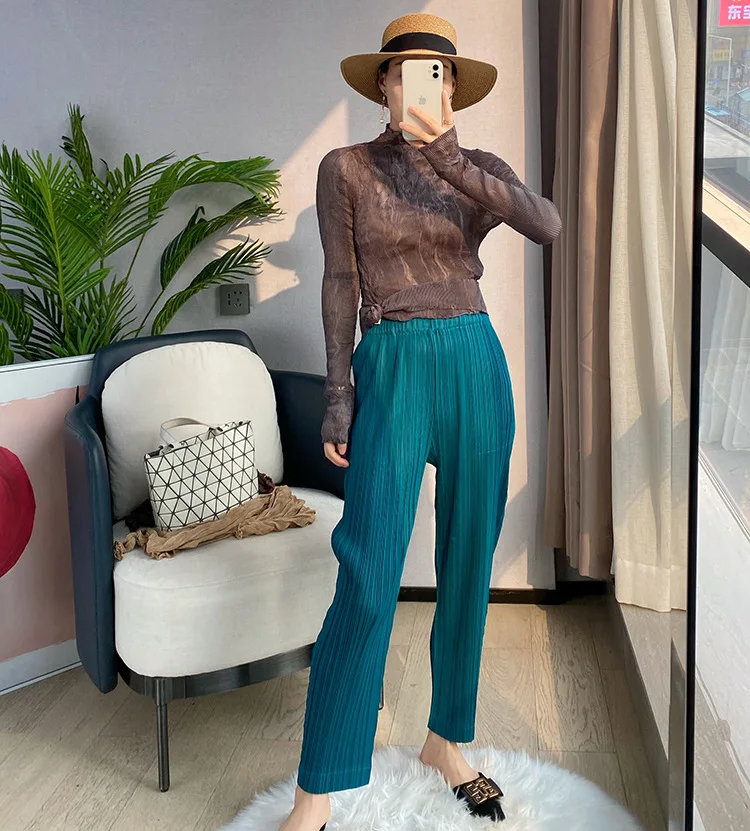 Summer Pants Women's Comfortable Casual 2024 New Loose Straight Leg Pants Wide Leg High Waist Slim Pleated Pants Fashion All-Ma