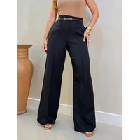 Plus Size 1XL-5XL Elegant Drapey Wide Leg Suit Pants Women's High Waist Straight Casual Floor Length Trousers - Image 2