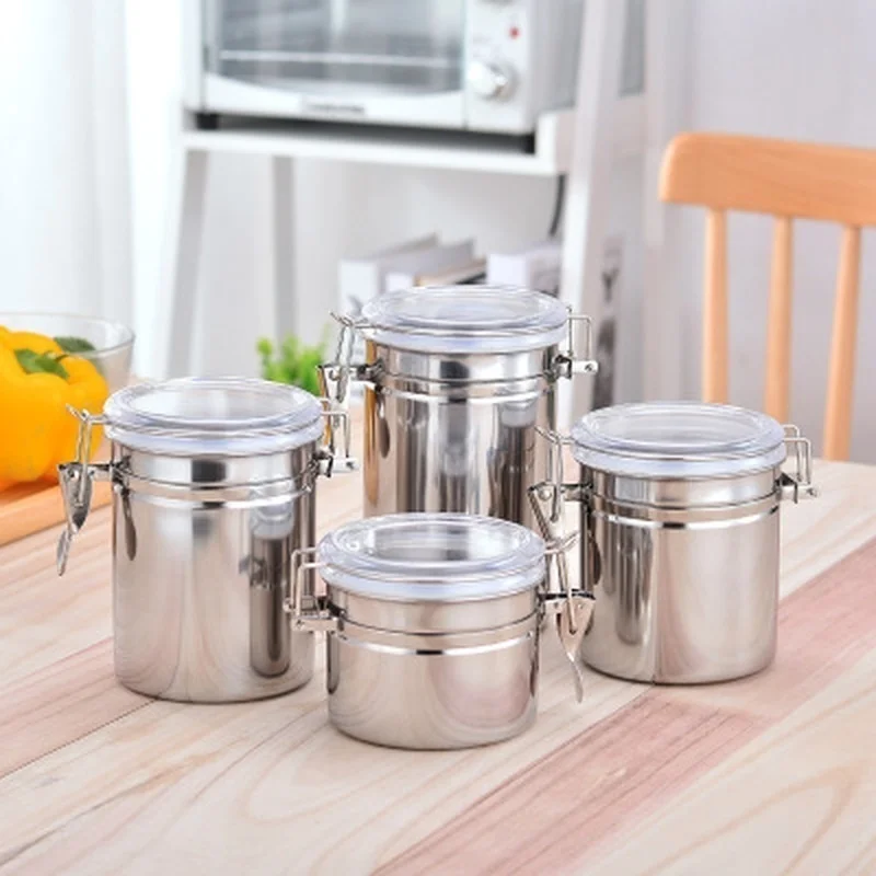 1PC Storage Bottles Stainless Steel Sealed Canister Coffee Flour Sugar Container Holder Can Home Storage Food Containers