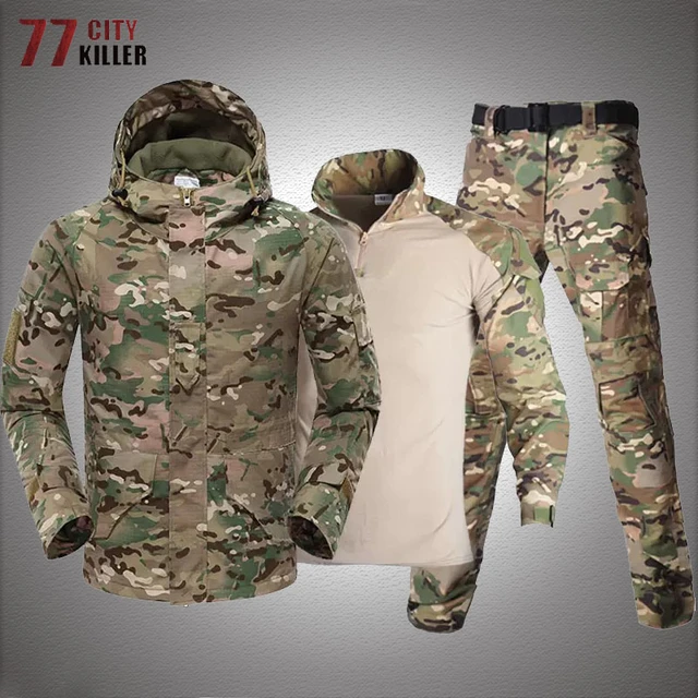  Conjunto de chaqueta de camuflaje para hombre, con carcasa  suave, impermeable y resistente al viento, pantalón grueso para invierno,  táctico, militar, conjunto de 2 piezas, ACU camuflado : Ropa, Zapatos y