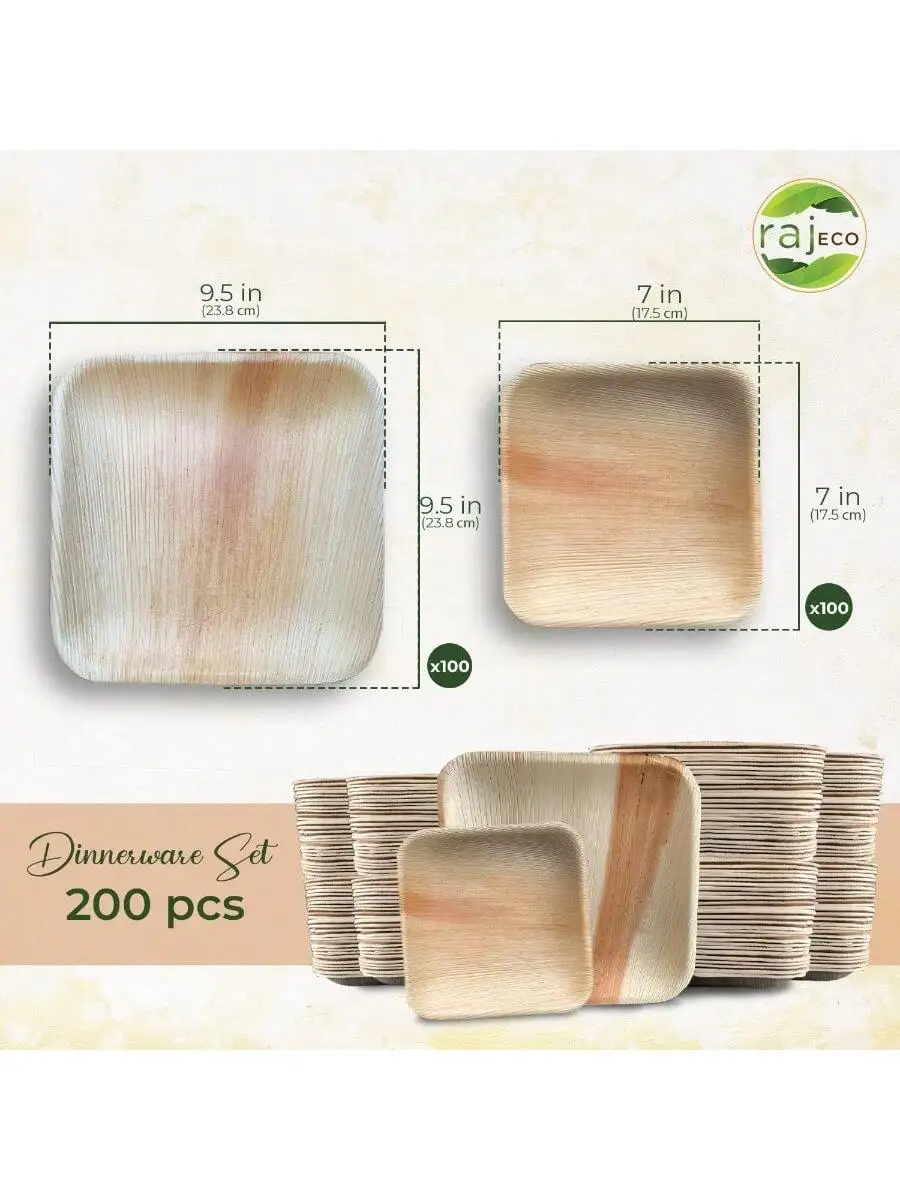 Raj Palm Leaf Plates Plates like Bamboo plates Disposable Decorative Compostable Tableware for wedding Lunch Dinner Birt