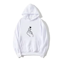 

2022NEW Women Hoodies Casual Kpop Finger Heart Love Pattern Hoody Sweatshirts Fashion Hoodie Long Sleeve Female Pullovers