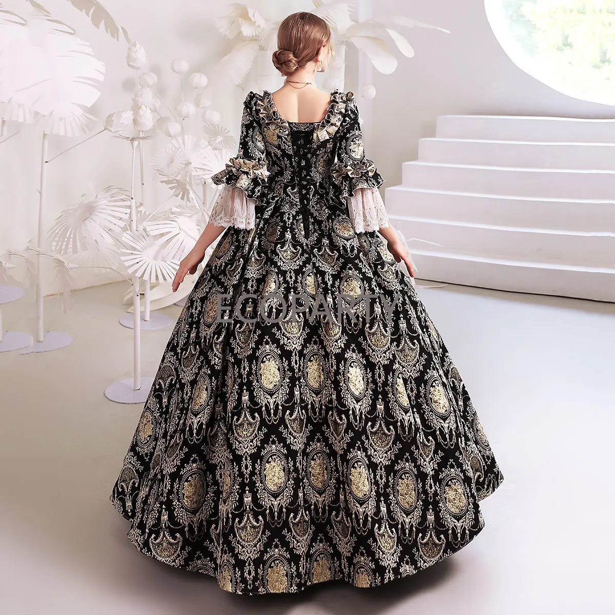 1pc custom made ecoparty Queen Marie Antoinette Rococo Ball Gown Black /  Gold Womens Grunge Gothic Clothing Fancy Dress Costume