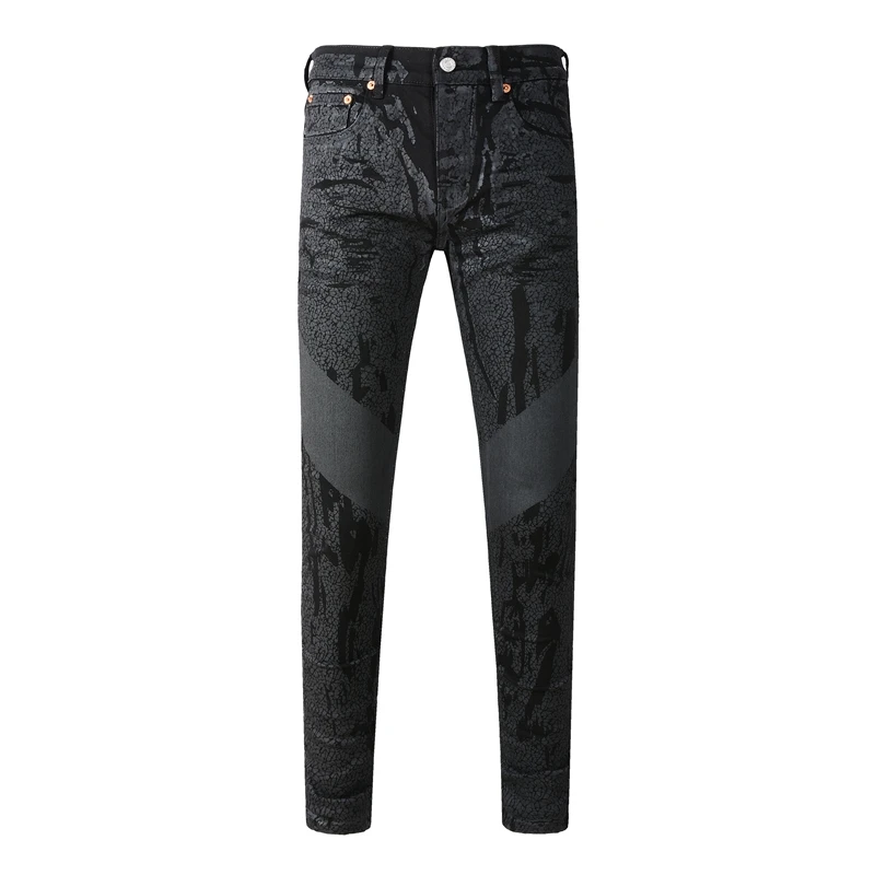 

High Street Ripped Stretch Denim Pants Hip Hop Jean Men Vintage Blackgrey Biker Motorcycle Slim Skinny Pants