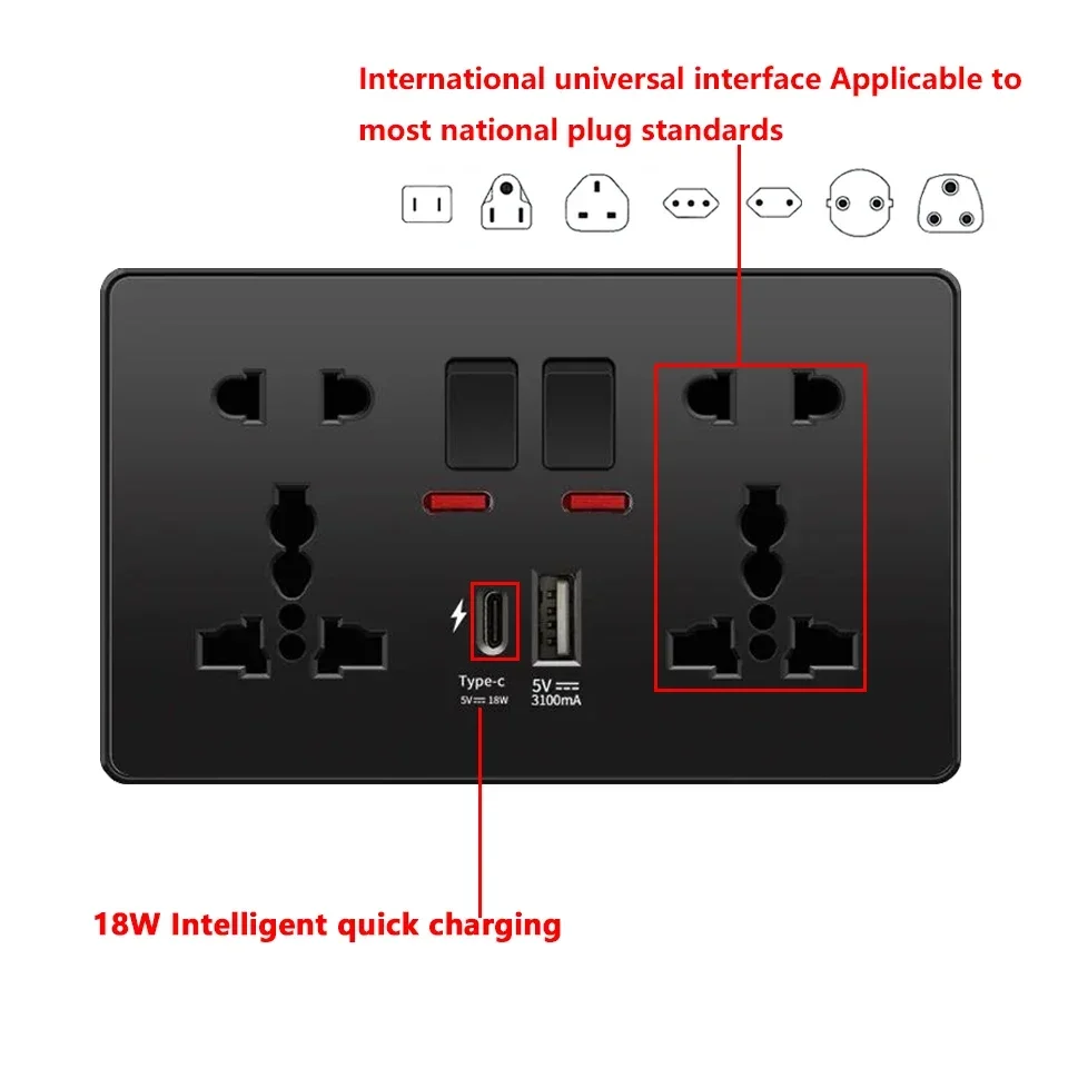 BSEED 1 Gang Plug Socket With 20W USB-C Fast Charging - UK Standard, Glass Panel, Child Safe, Indicator Light, Black - View #4