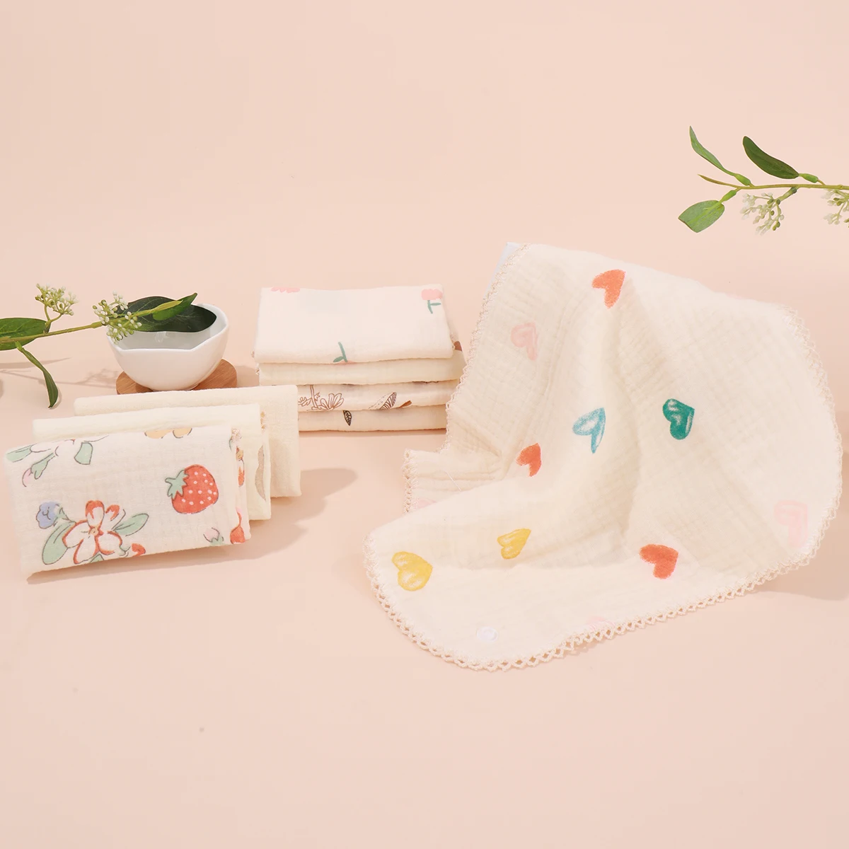 Pure Cotton Square Towel Newborn Baby Towel Dual-use Baby Bibs 1pcs