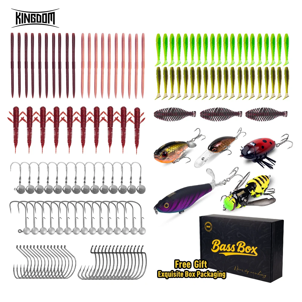 KINGDOM Fishing Lure Kit 5pcs 62pcs 132pcs Artificial Multi Lure Set Custom Box Tackle