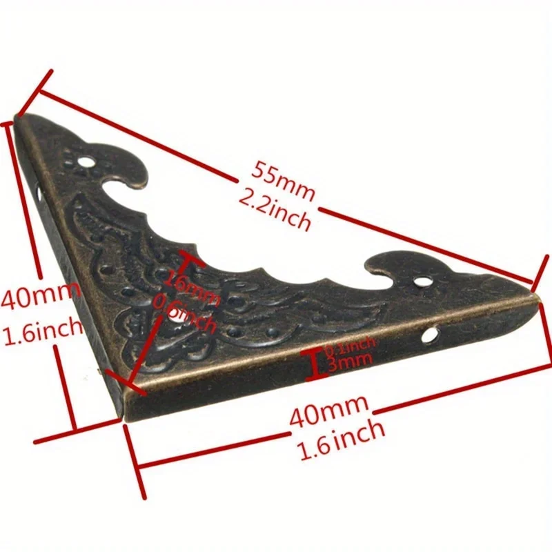 Furniture Corner Protector Antique Jewelry Box Corner Foot Wooden Case Corner Protector Bronze Tone Flower Pattern Carved Metal Crafts 20PCS