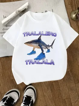 Cool Kawaii Italian Brainrot T-Shirt Kids Cartoon Anime Print Clothes Round Neck Basic Boys Tops Absorbent Casual Shirts Gift