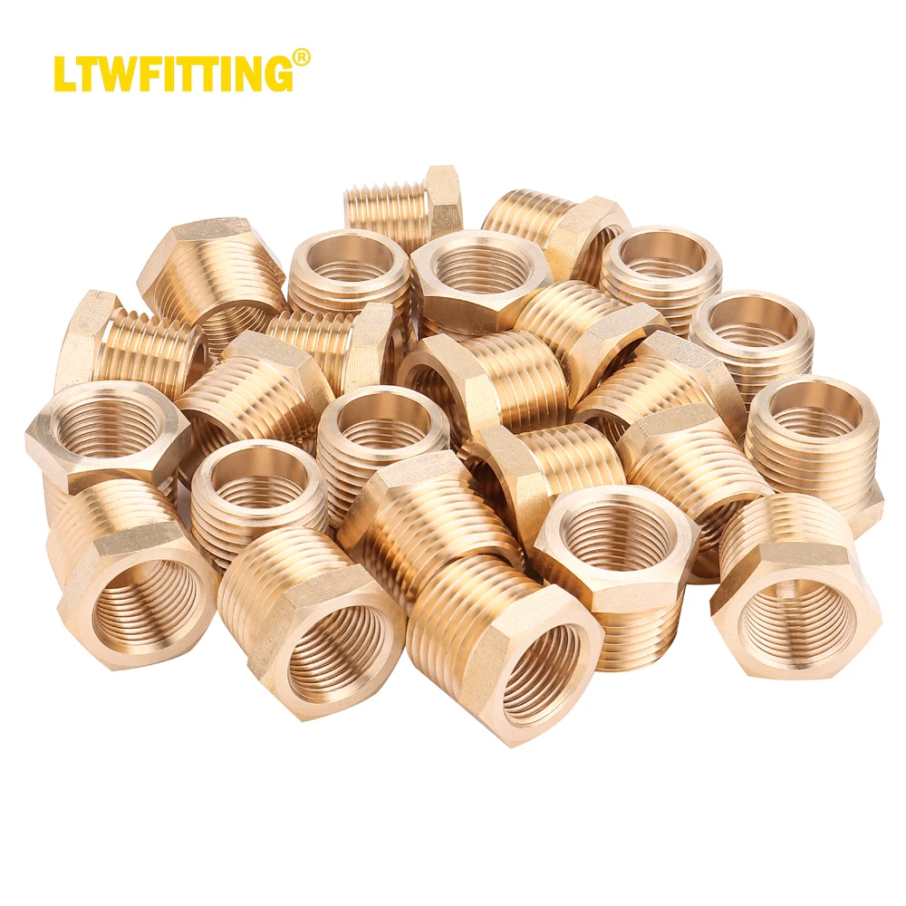 

LTWFITTING Brass Pipe Hex Bushing Reducer Fittings 1/2 Inch Male x 3/8 Inch Female NPT(Pack of 50)