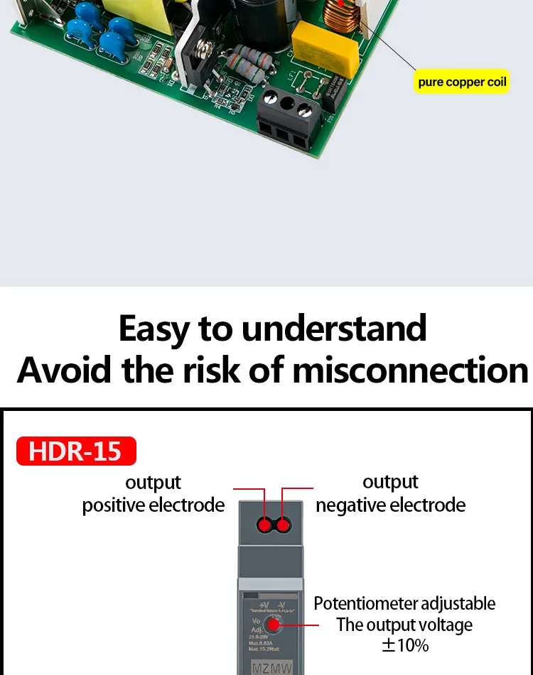 Description Picture 5 of itemHDR Series DIN Rail Switching Power Supply 15W 30W 60W 100W 150W 110V 220V AC/DC 12V 24V Industrial Ultra-thin SMPS Transformer