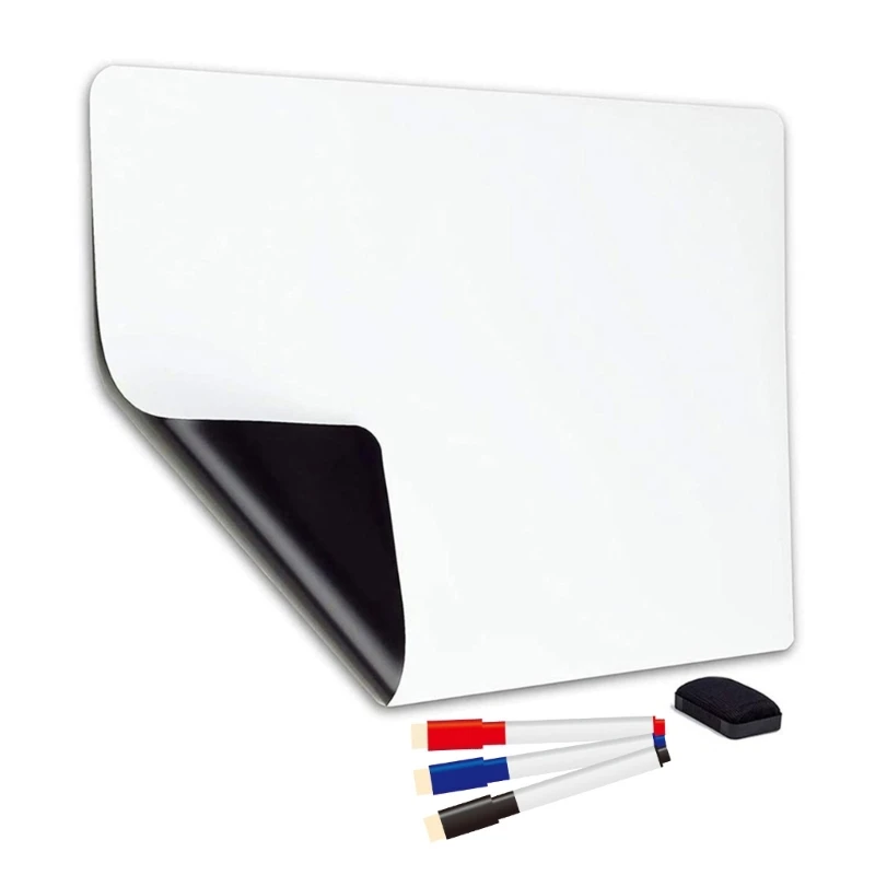 Fridge Message Board Sheet Self Adhesive with Drying Erase 3 Markers Magnetic Whiteboard for Refrigerator Shopping List