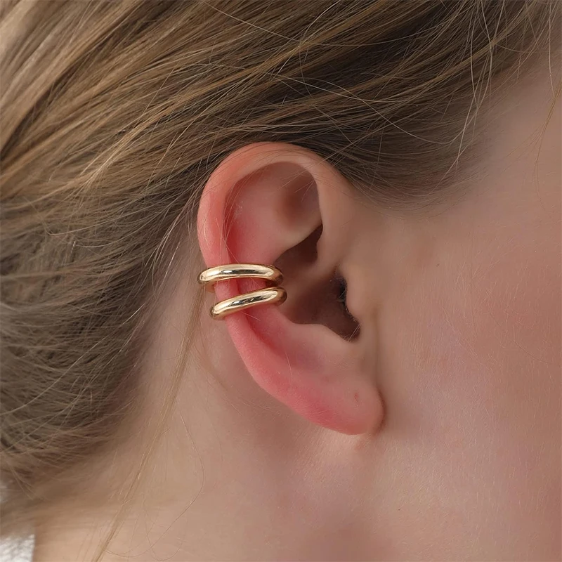 Punk No Piercing Gold Color Clip Earrings Chunky Ear Cuff Women Bold Statement Thick Cartilage Cuff Earrings Jewelry Gifts 1pair ear clip earrings clip earrings ear clip ear accessories