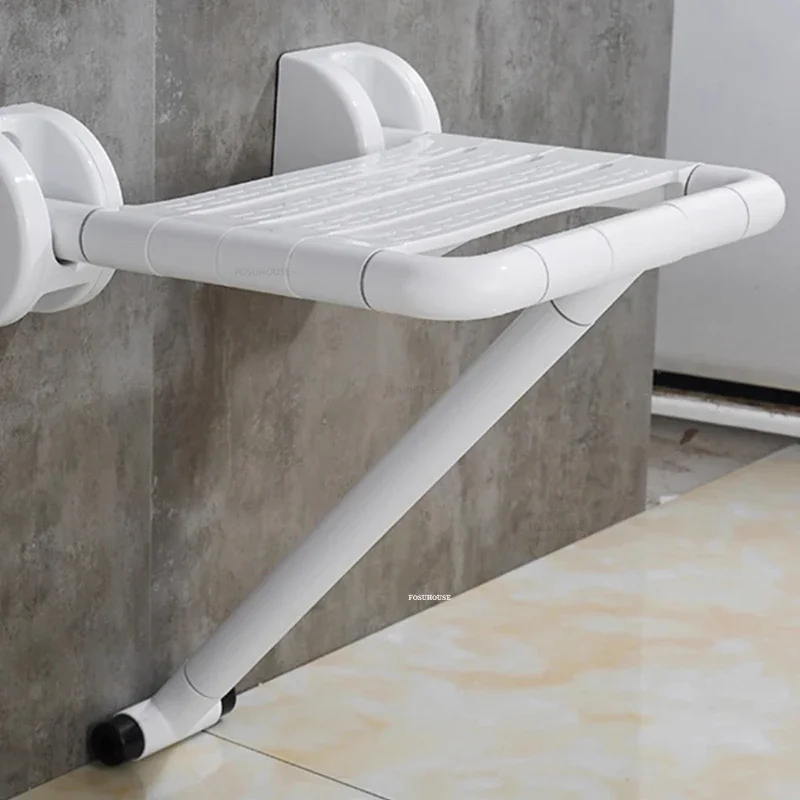 Simple Shower Chair Wall-mounted Bathroom Seats Modern Home Folding Metal Bathroom Chair Barrier-free Special Shower Room Seat 3