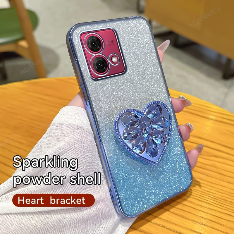 Heart Stand Glitter Plating Silicone Soft Phone Case