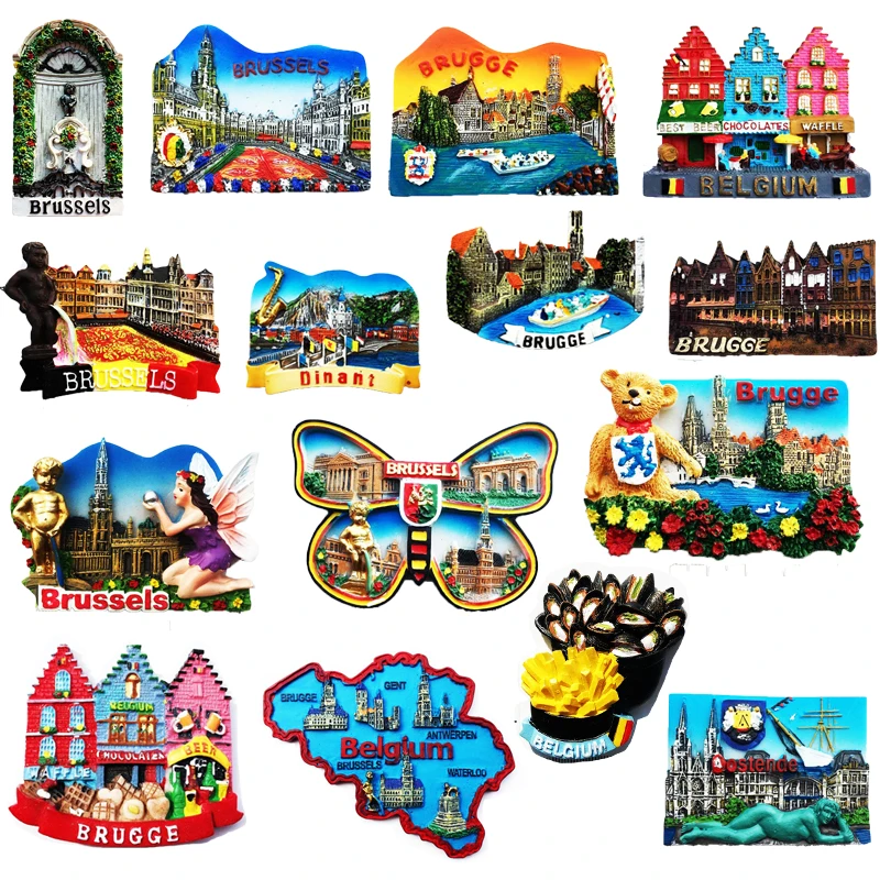 

Belgium Creative Fridge Magnet Souvenir Brugge Brussels Magnets for The Refrigerator Resin Painted Magnetic Magnets Craft Gifts