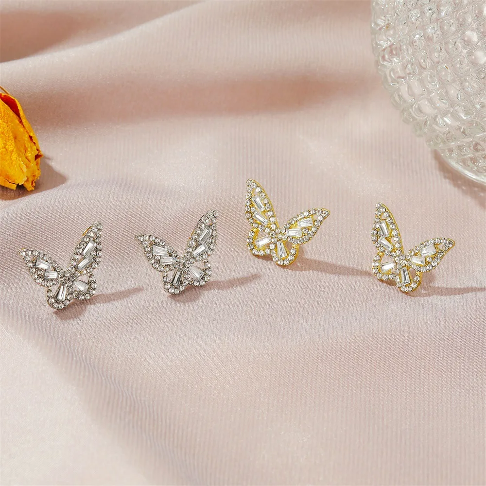 2022 New Fashion Gold Plated Zircon Butterfly Stud Earrings for Women Temperament Simple Stud Earrings Jewelry