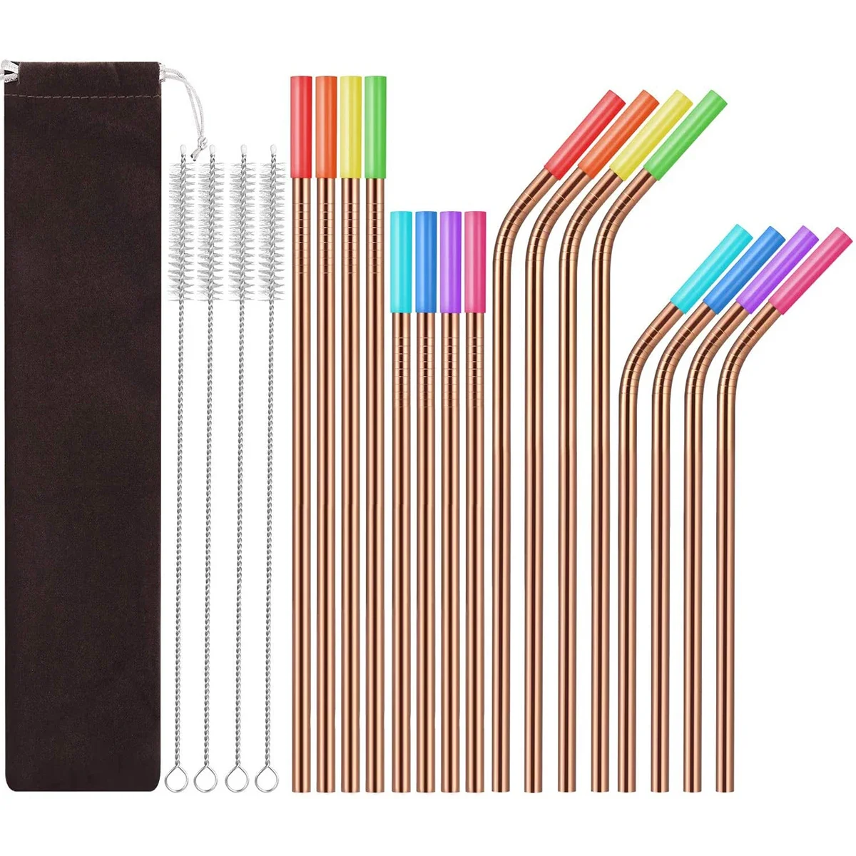 Stainless Steel Straw Set Portable Metal Straw Brush Set 16 Pieces