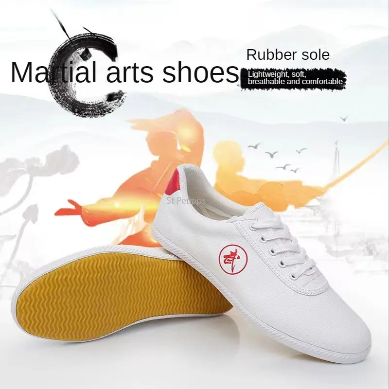 Odporne na zużycie ścięgna z miękką podeszwą buty Tai Chi buty do sztuk walki buty sportowe do ćwiczeń oddychające płócienne buty