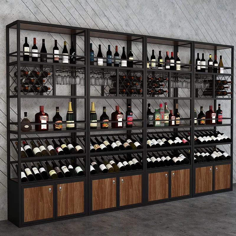 Restaurant Wine Rack, Retro Industrial Style Bar Wine Display Cabinet, Floor-to-ceiling Multi-layer Rack