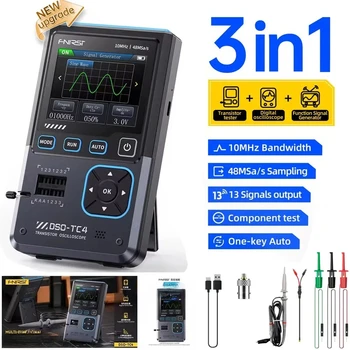 FNIRSI DSO-TC4/DSO-TC3 Tester per transistor oscilloscopio digitale 10 MHz 48 MS/s Strumento di misurazione dei componenti elettronici con caricatore USB