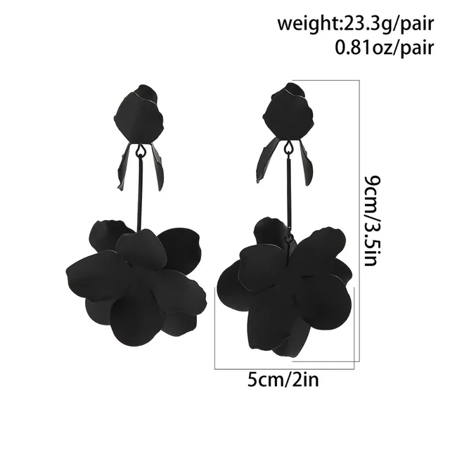 New Trendy Flower Charm Drop Earrings for Women Black Red White Metal Petal Long Pendant Earrings Jewelry Girls y2k Party 6