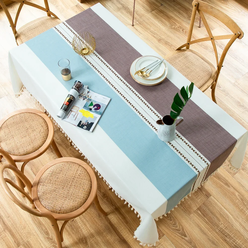 

Скатерть из хлопка и льна с вышивкой в виде блокировки цветов